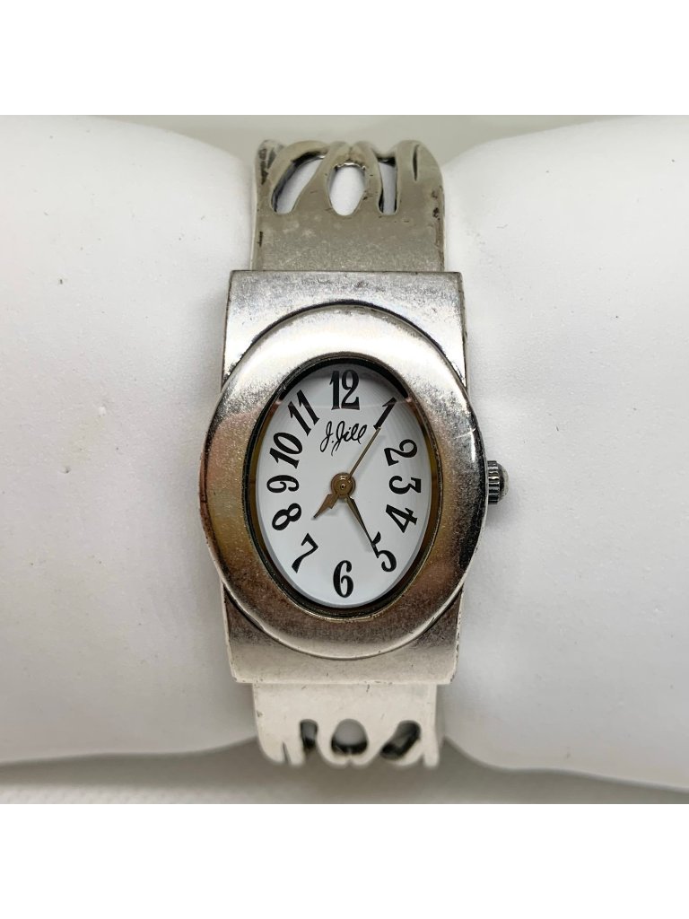 J. Jill Women Silver Tone Cuff Bracelet Watch Quartz Analog 23mm Size 6” Running